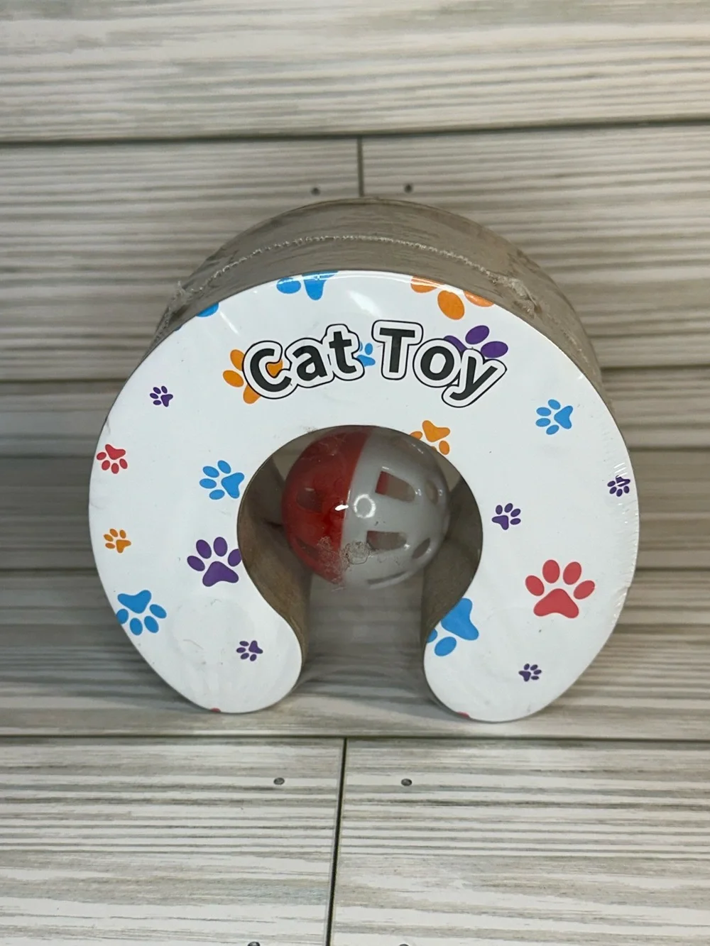 Interactive Curved Cardboard Cat Toy with Red Play Ball Entertainment